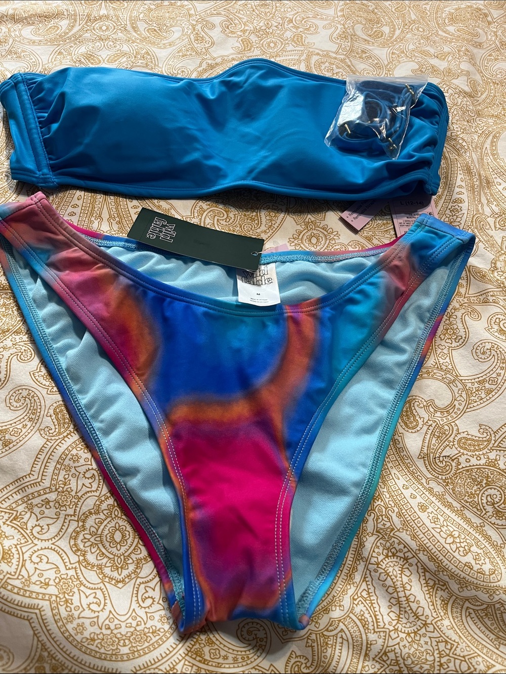 wild fable Blue Bandeau & Multicolor Tie-Dye Bikini Set